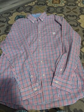 Chaps Red and Blue Gingham Button-Down Shirt